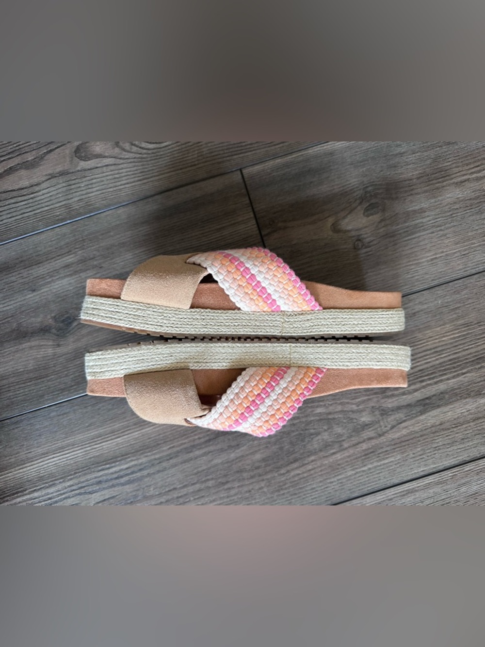 TOMS Woven Slide Sandals Women’s 9 Tan Pink Striped Comfort Slip On EUC - Picture 7 of 11